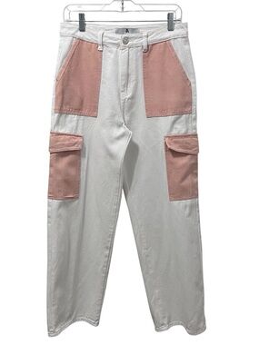 NWT Flying Angel Coral & White Patchwork Cargo Pants - Size 9/29 - Y2K Style